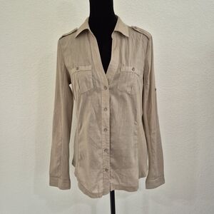 Mango Women's Beige Button-Down Shirt